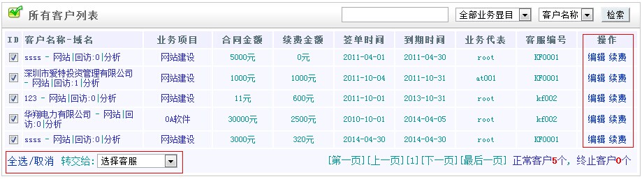 网络公司CRM客户列表